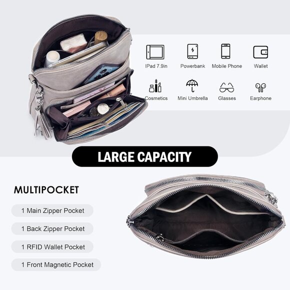 Functional Vegan Leather Shoulder Handbag with Magnetic Closure and Card Slots - Picture 5 of 7